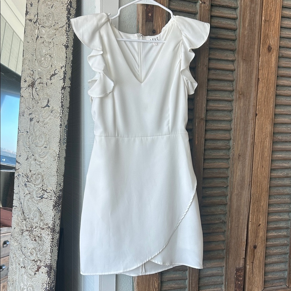 TCEC White Mini Dress with Ruffle Sleeves